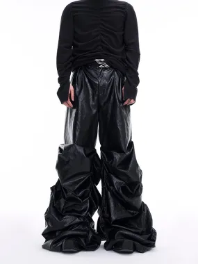 【24s Nov.】Men's Wide-Leg Ruched Leather Pants