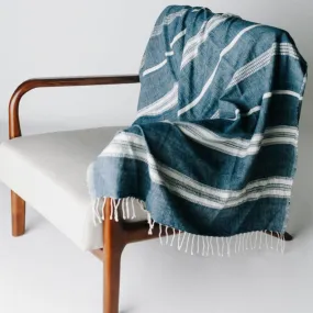 Aden Hand-Woven Striped Throw - Navy / Natural