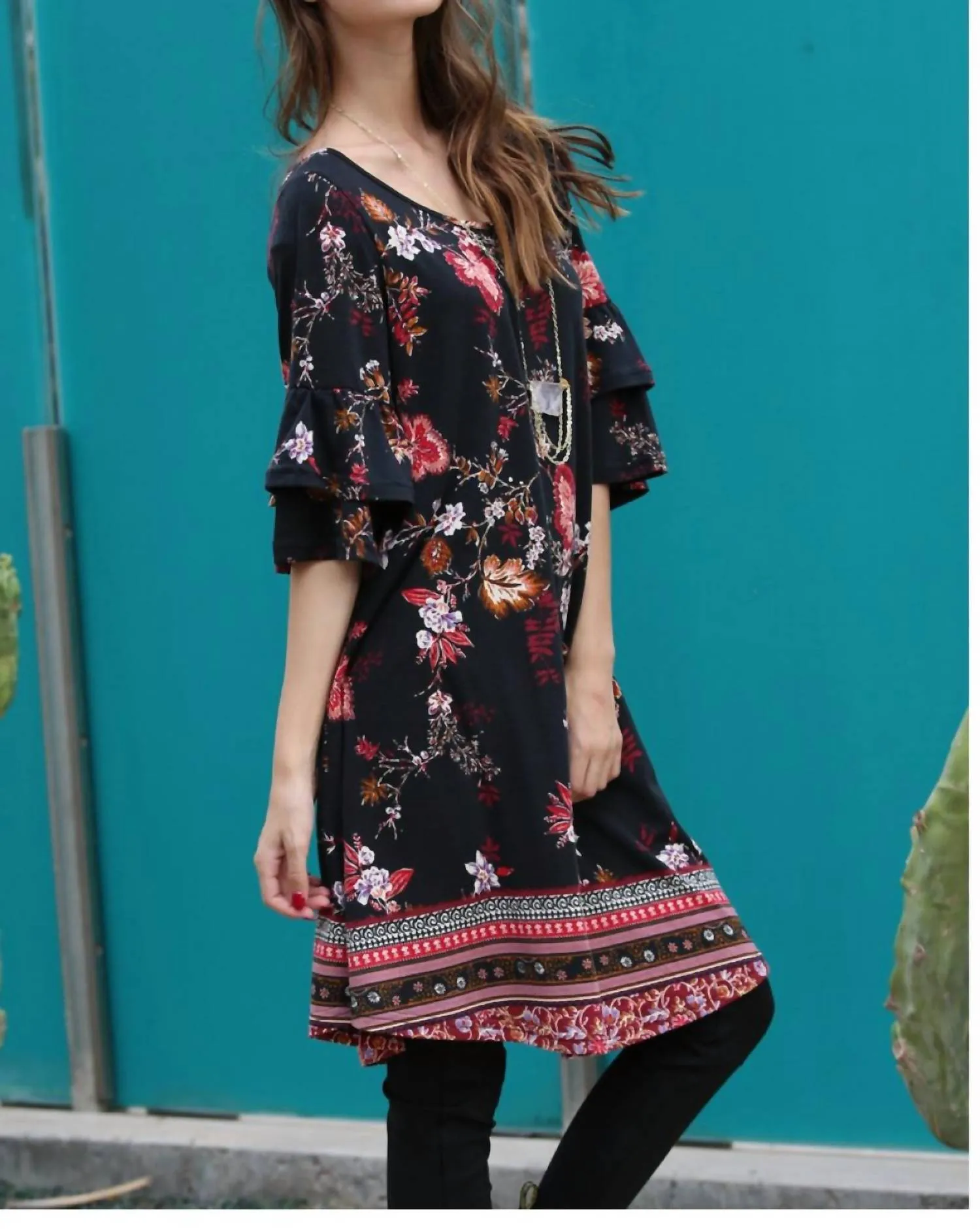 Angie - Floral Double Ruffle Sleeve Dress
