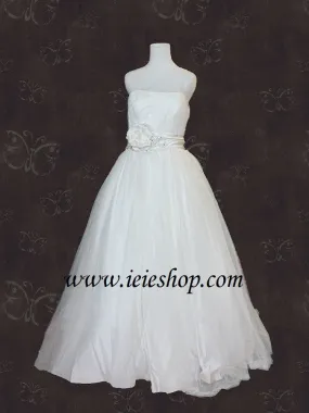 Asymetrical One Shoulder Princess Tulle Ball Gown with Flower Sash