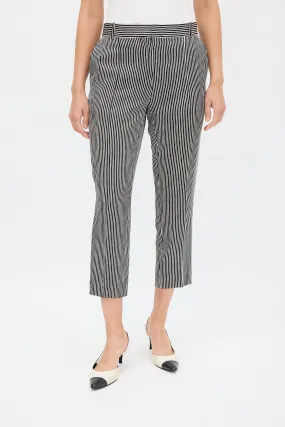 Black & White Silk & Wool Striped Cropped Trouser