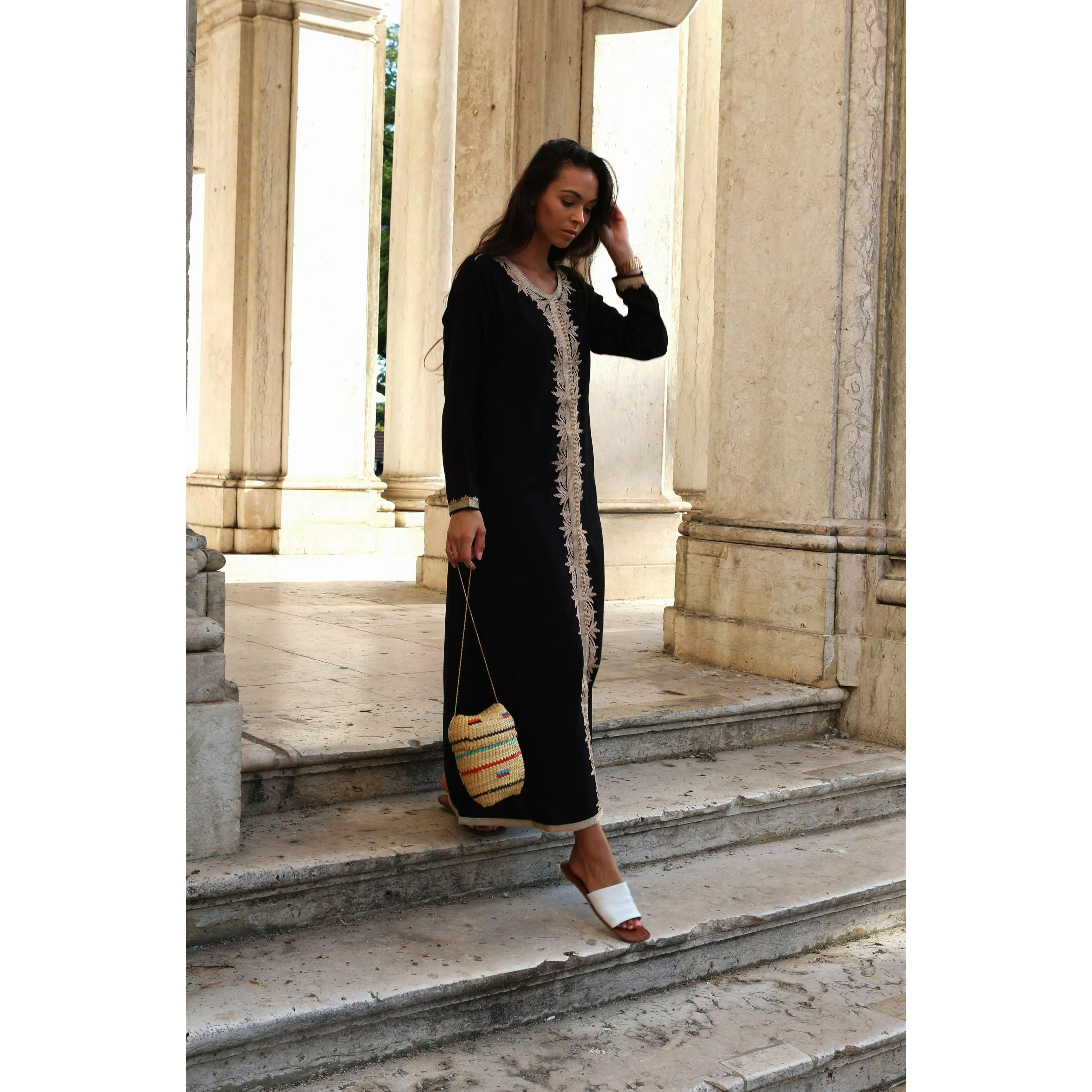 Black Beige Karima Kaftan Caftan-Moroccan Kaftan