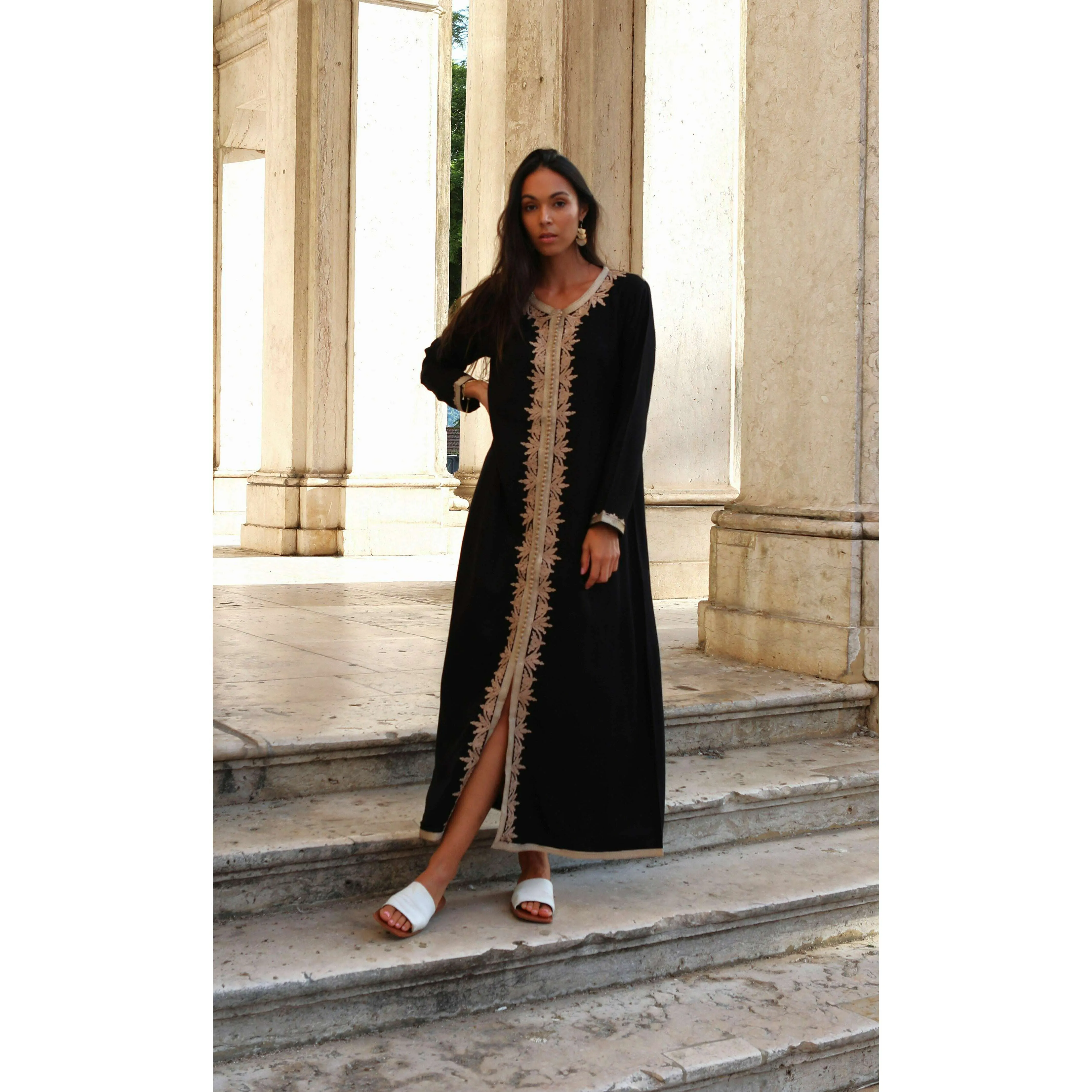 Black Beige Karima Kaftan Caftan-Moroccan Kaftan