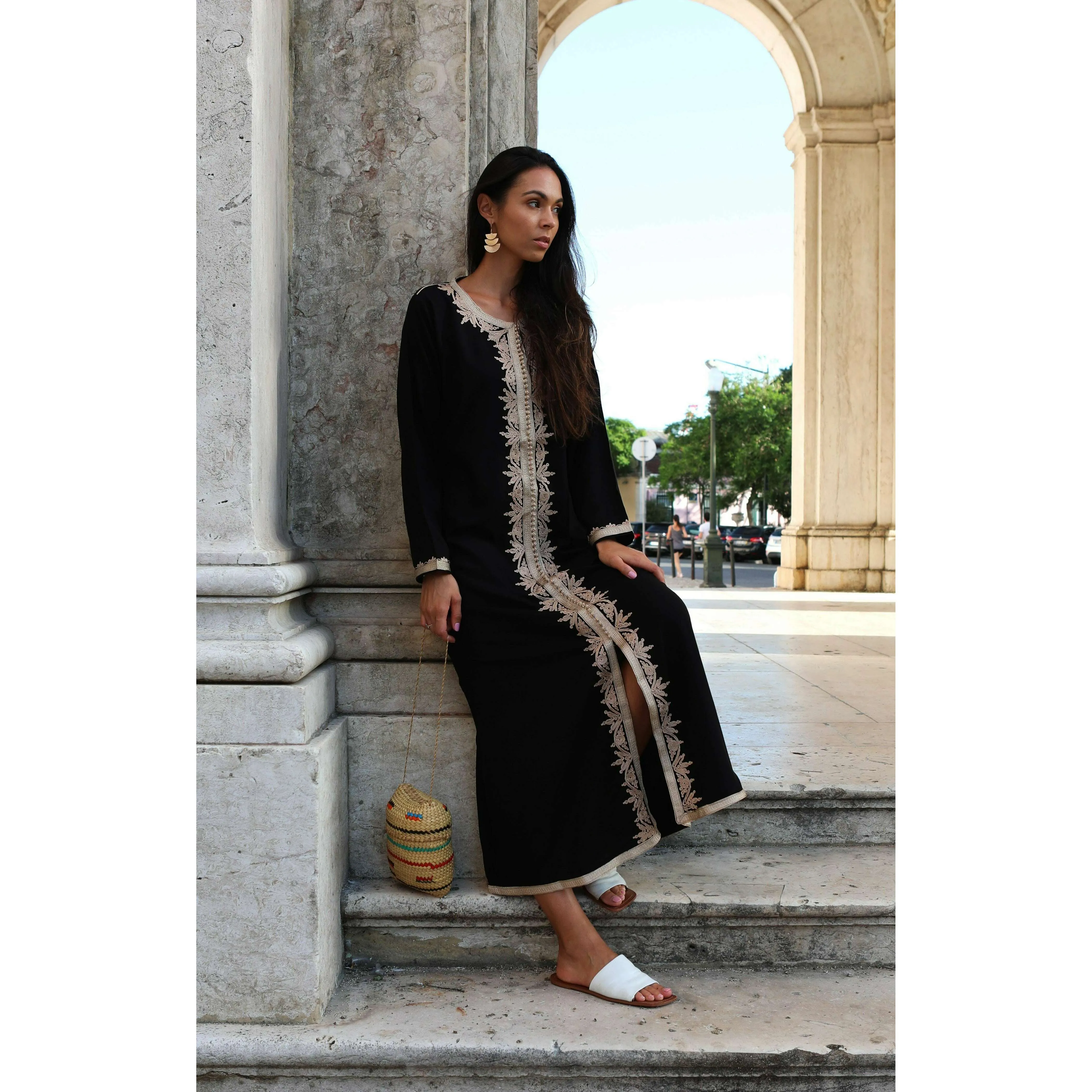 Black Beige Karima Kaftan Caftan-Moroccan Kaftan