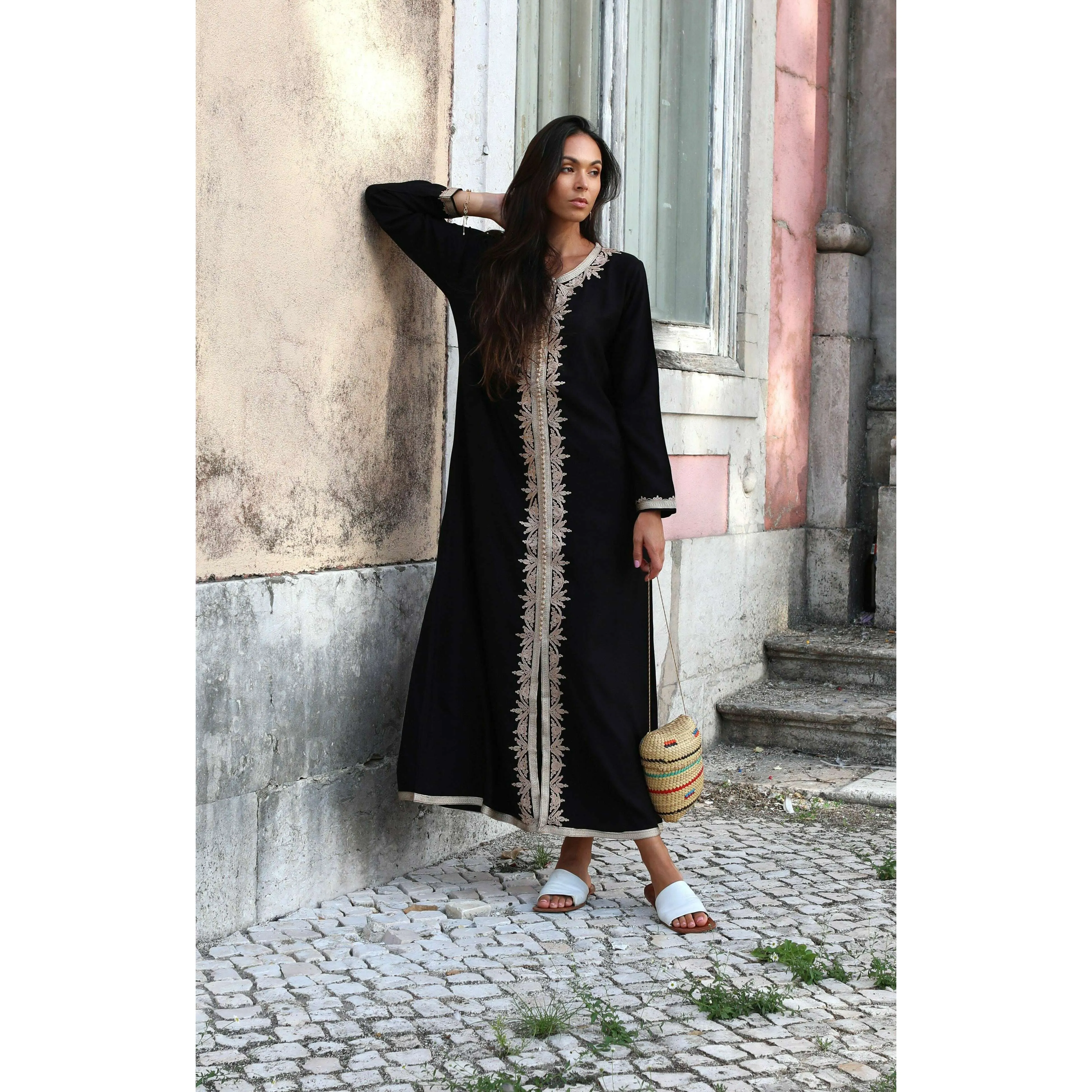 Black Beige Karima Kaftan Caftan-Moroccan Kaftan