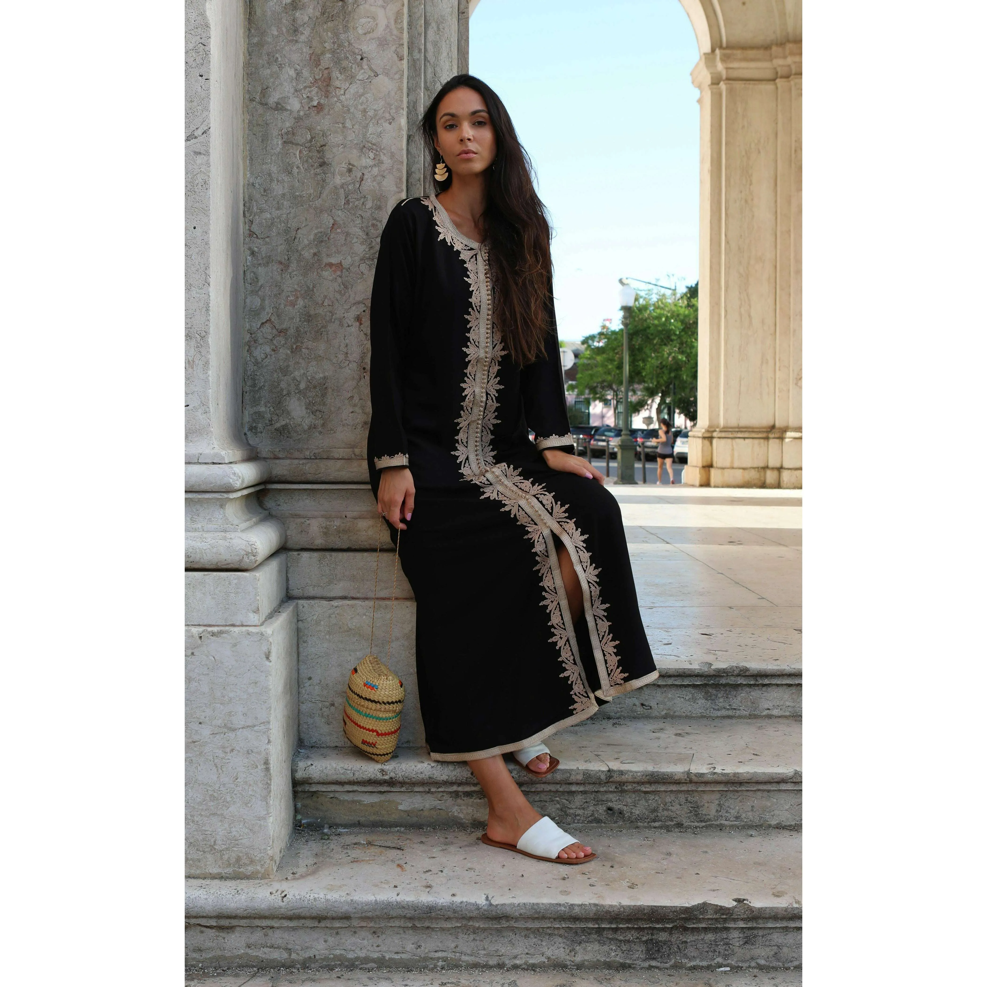 Black Beige Karima Kaftan Caftan-Moroccan Kaftan
