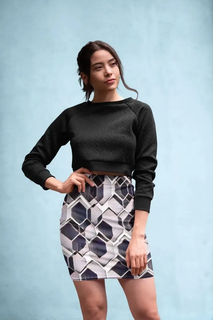 Blue grey purple black and white abstract geometric pattern Poster Pencil Skirt