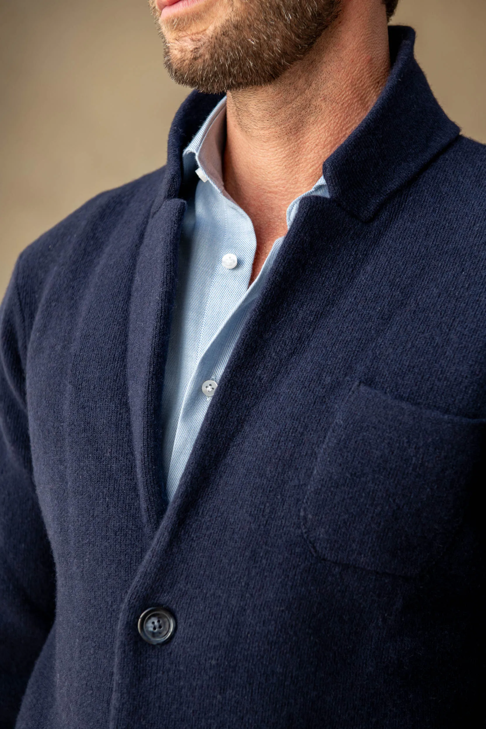 Blue Knitted Jacket - Wool and Cashmere - Made in Italy