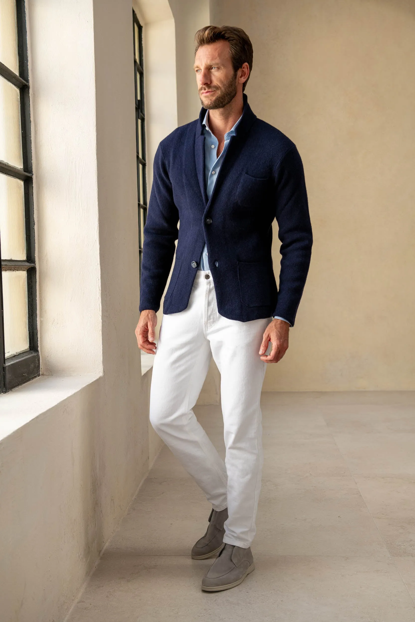 Blue Knitted Jacket - Wool and Cashmere - Made in Italy