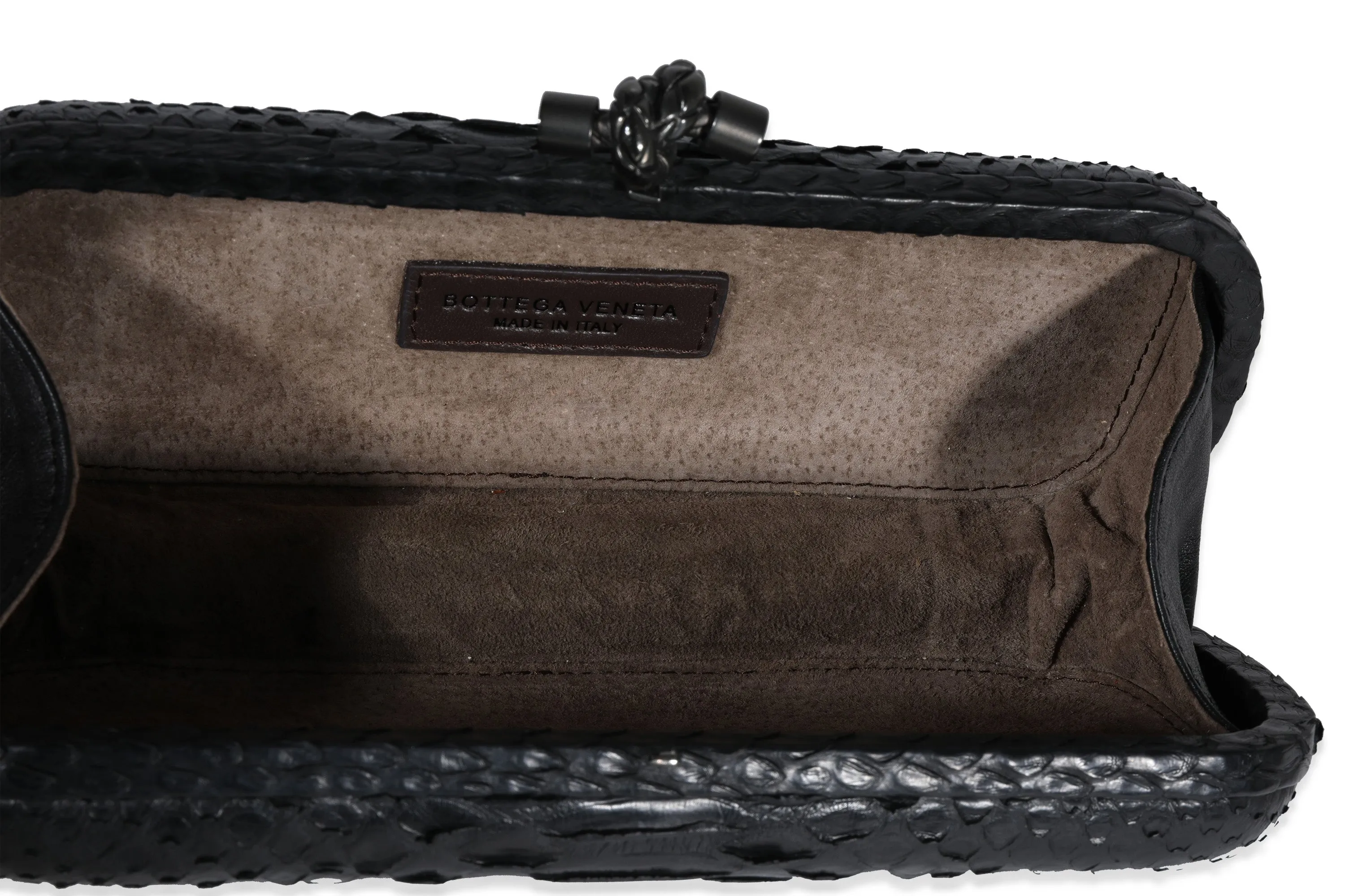 Bottega Veneta Black Python Long Knot Clutch