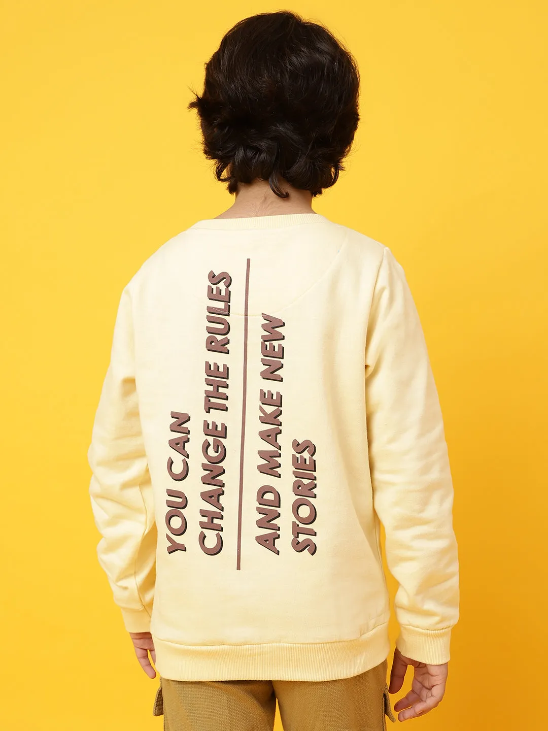 Boys Off White Cotton Printed Sweatshirt