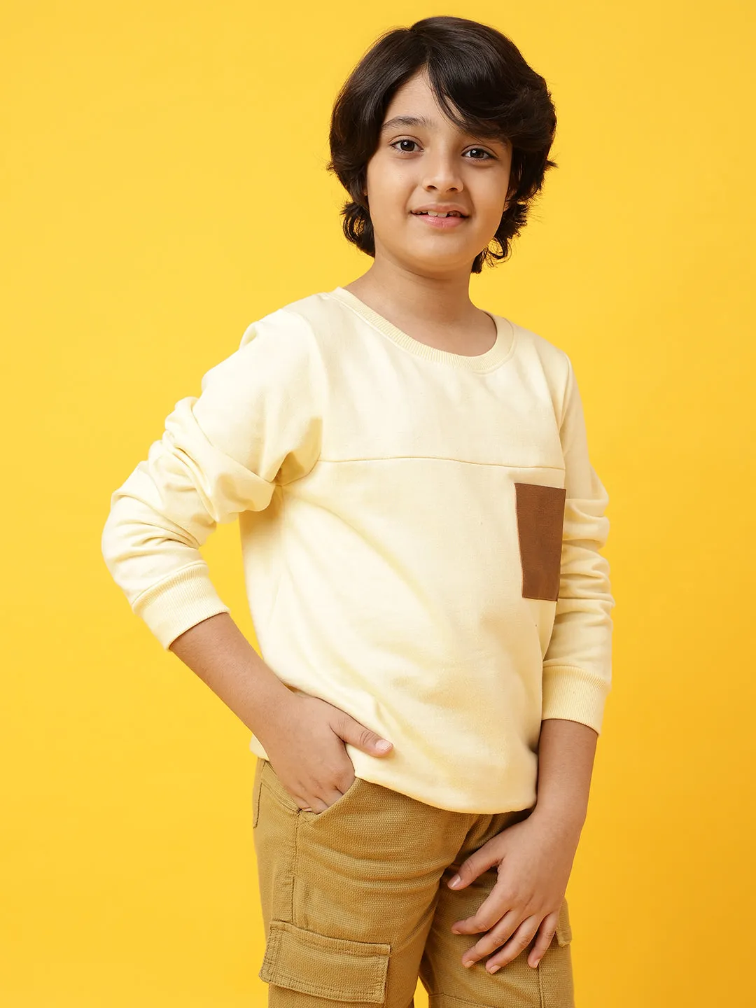 Boys Off White Cotton Printed Sweatshirt