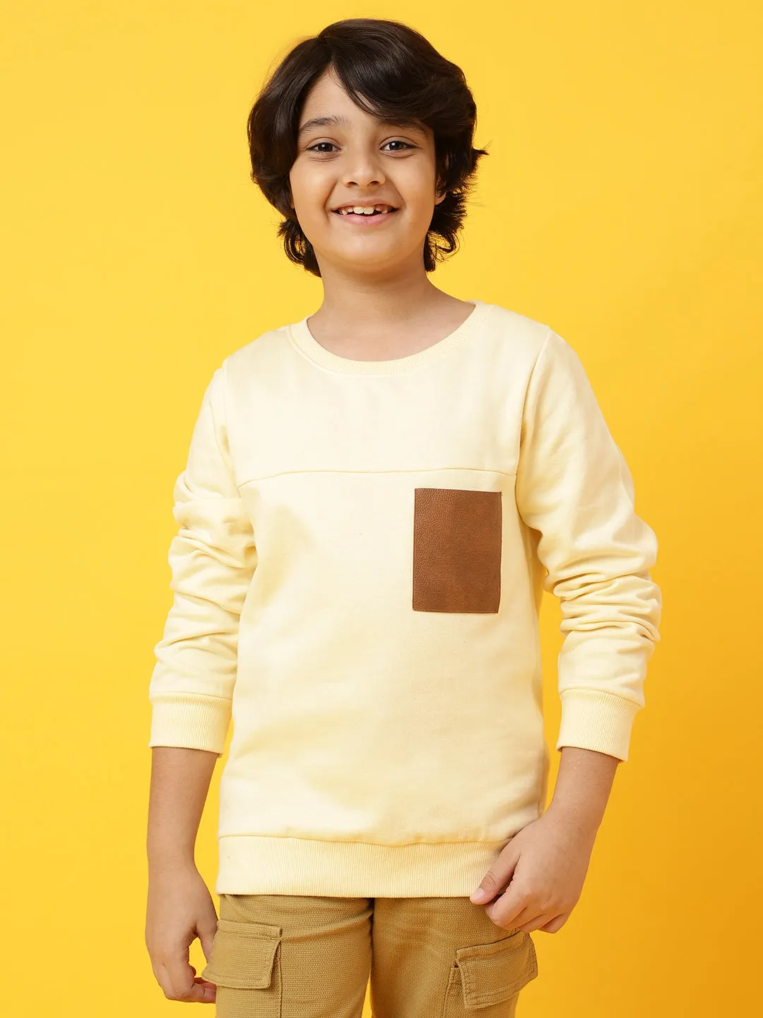Boys Off White Cotton Printed Sweatshirt