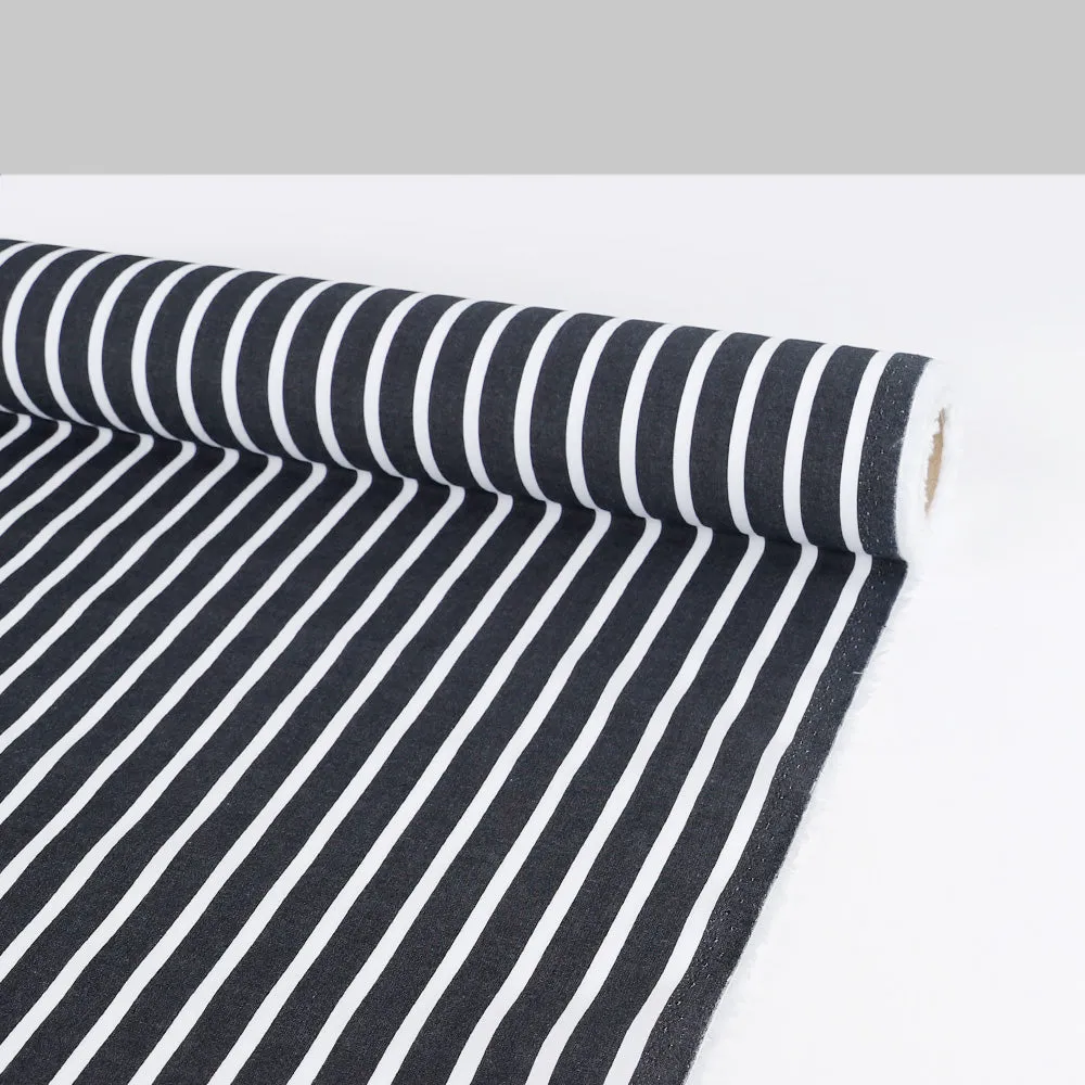 Butchers Stripe Cotton Shirting - Black (remnant)