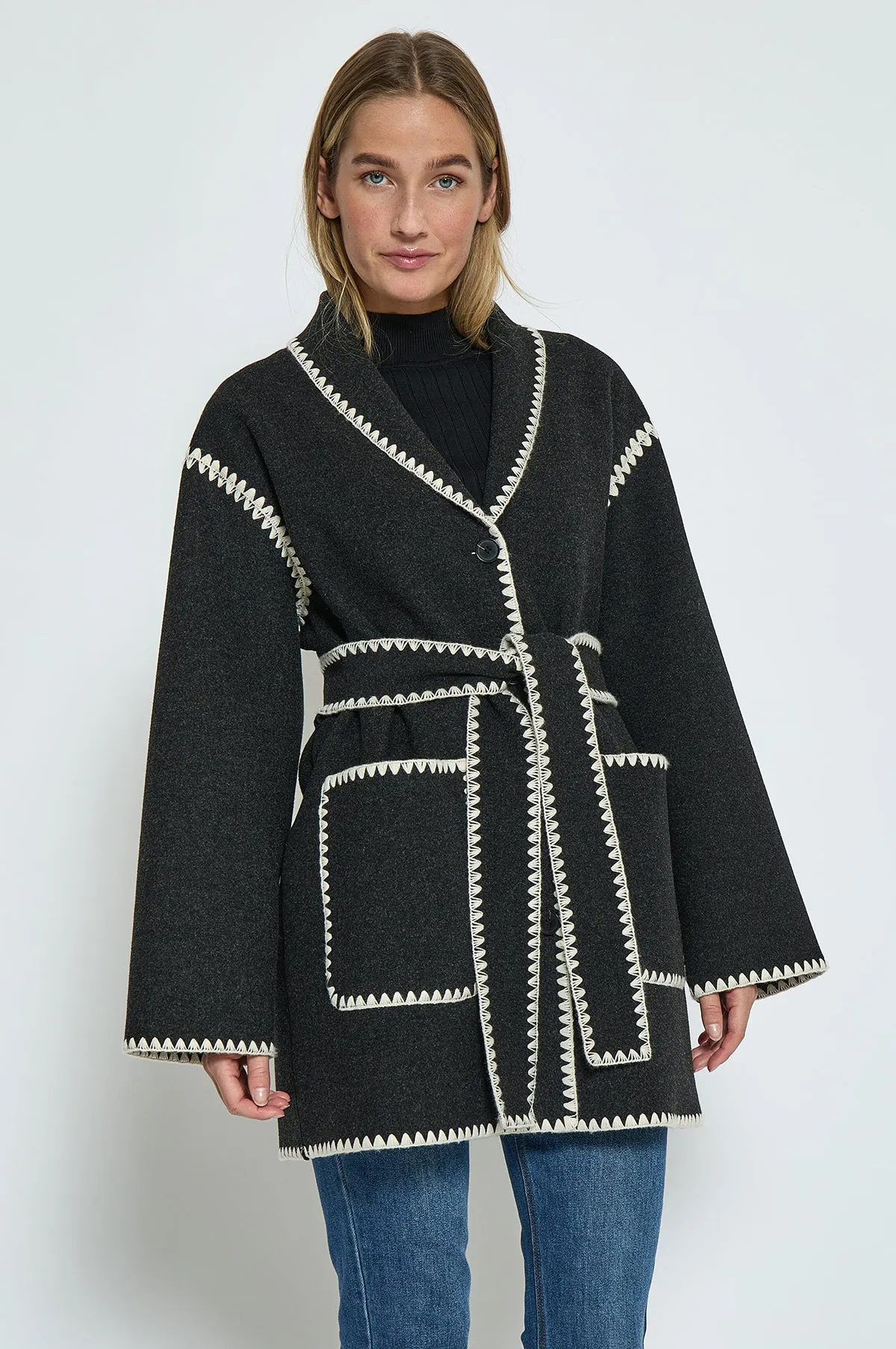 Clara Belt Jacket Dark Grey Melange
