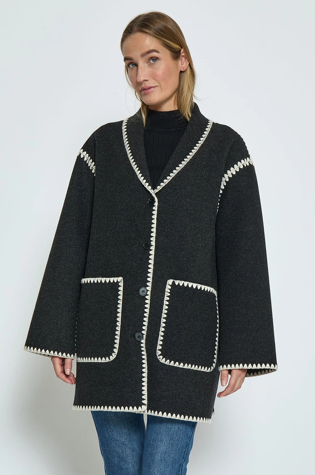 Clara Belt Jacket Dark Grey Melange