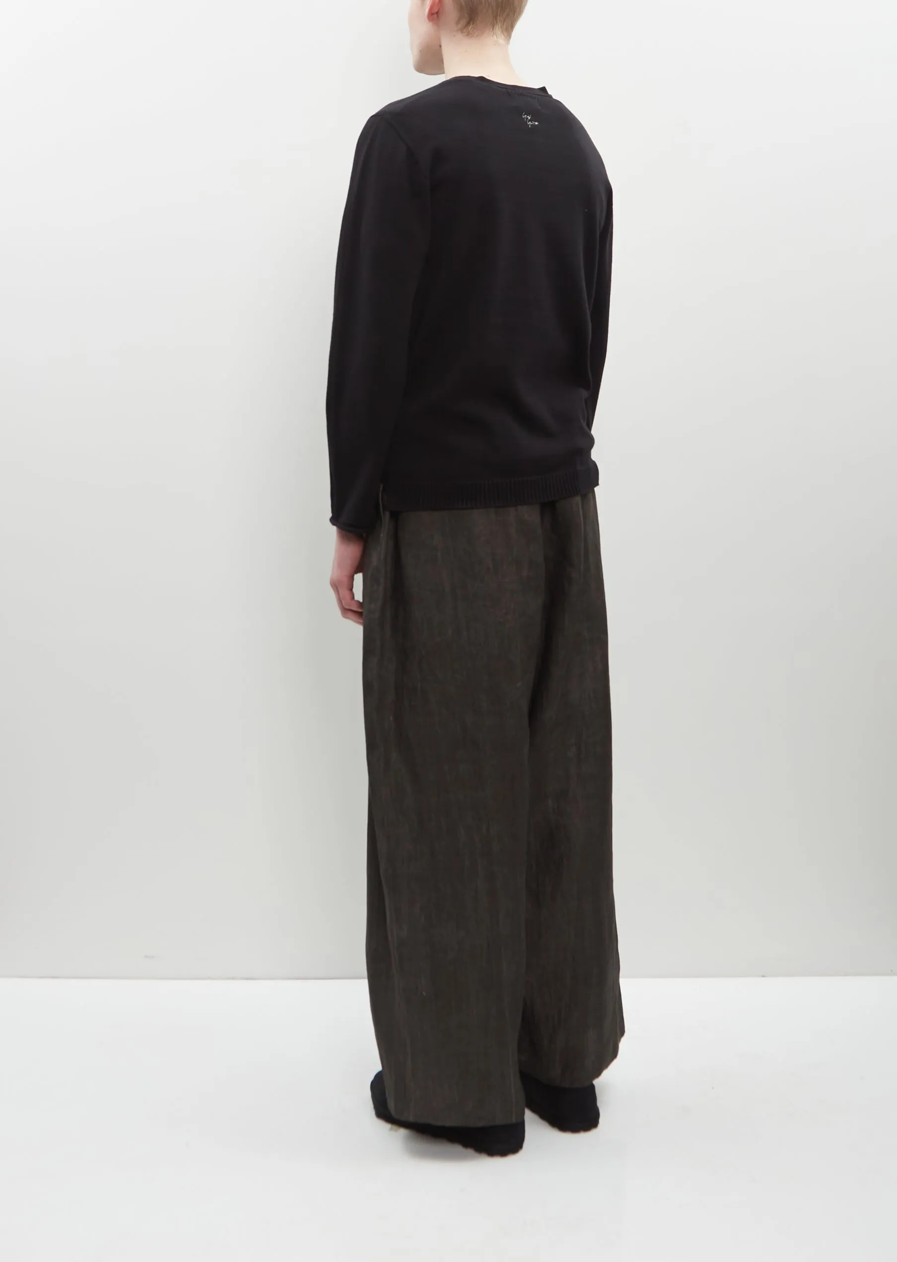 Cotton Cashmere Round Neck Sweater — Black