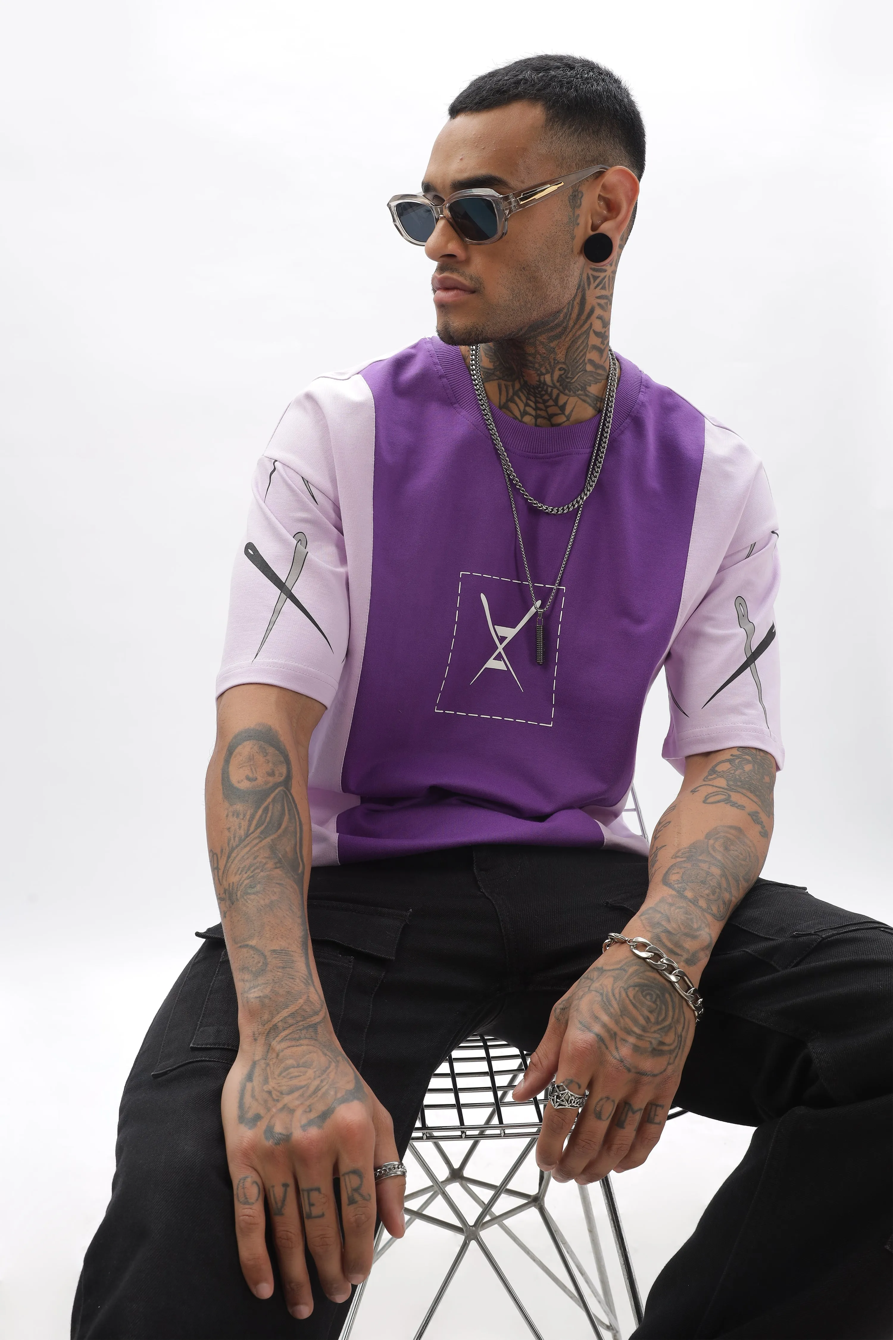 CrossBlock  Purple&Lavender Dropshoulder Tee