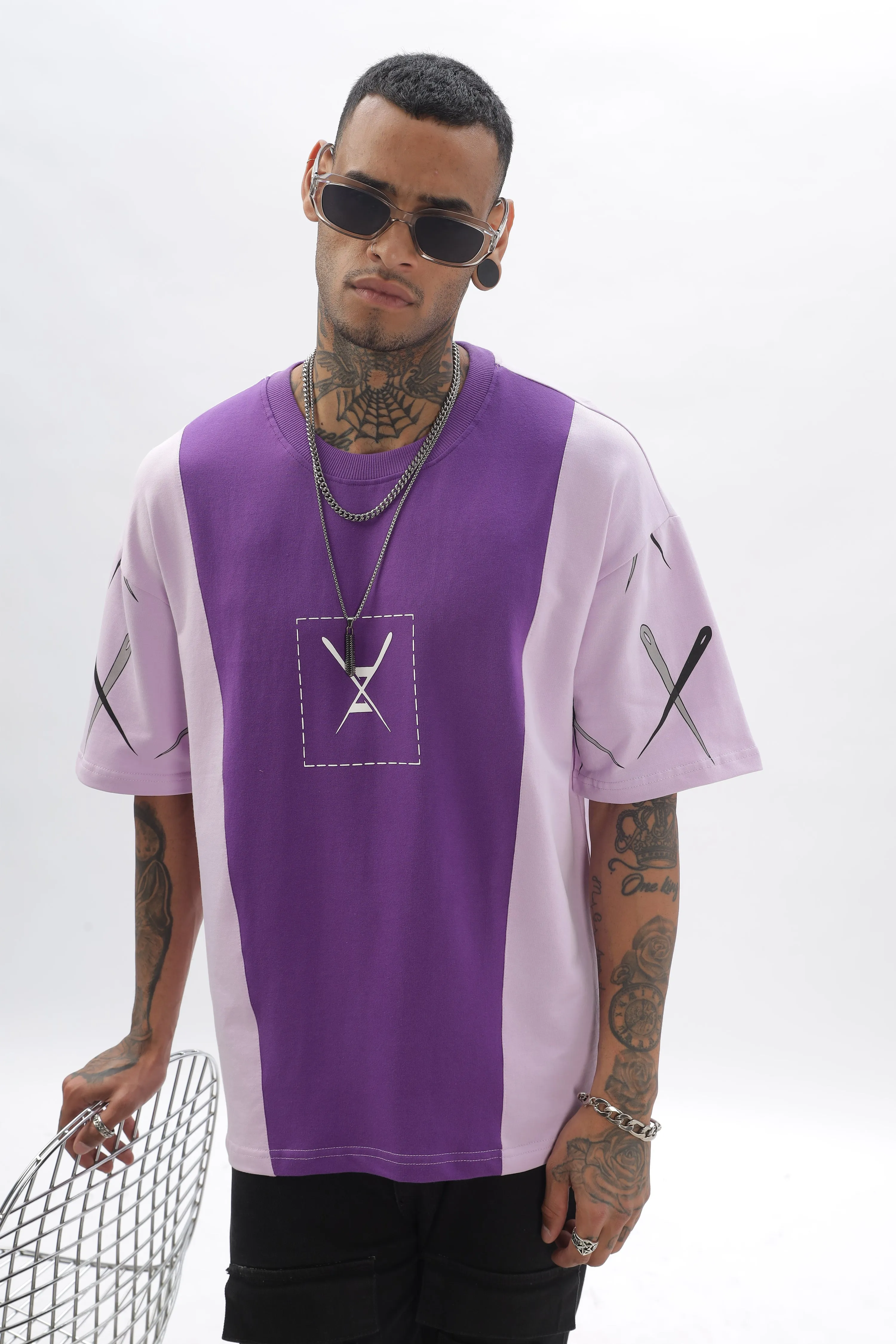 CrossBlock  Purple&Lavender Dropshoulder Tee