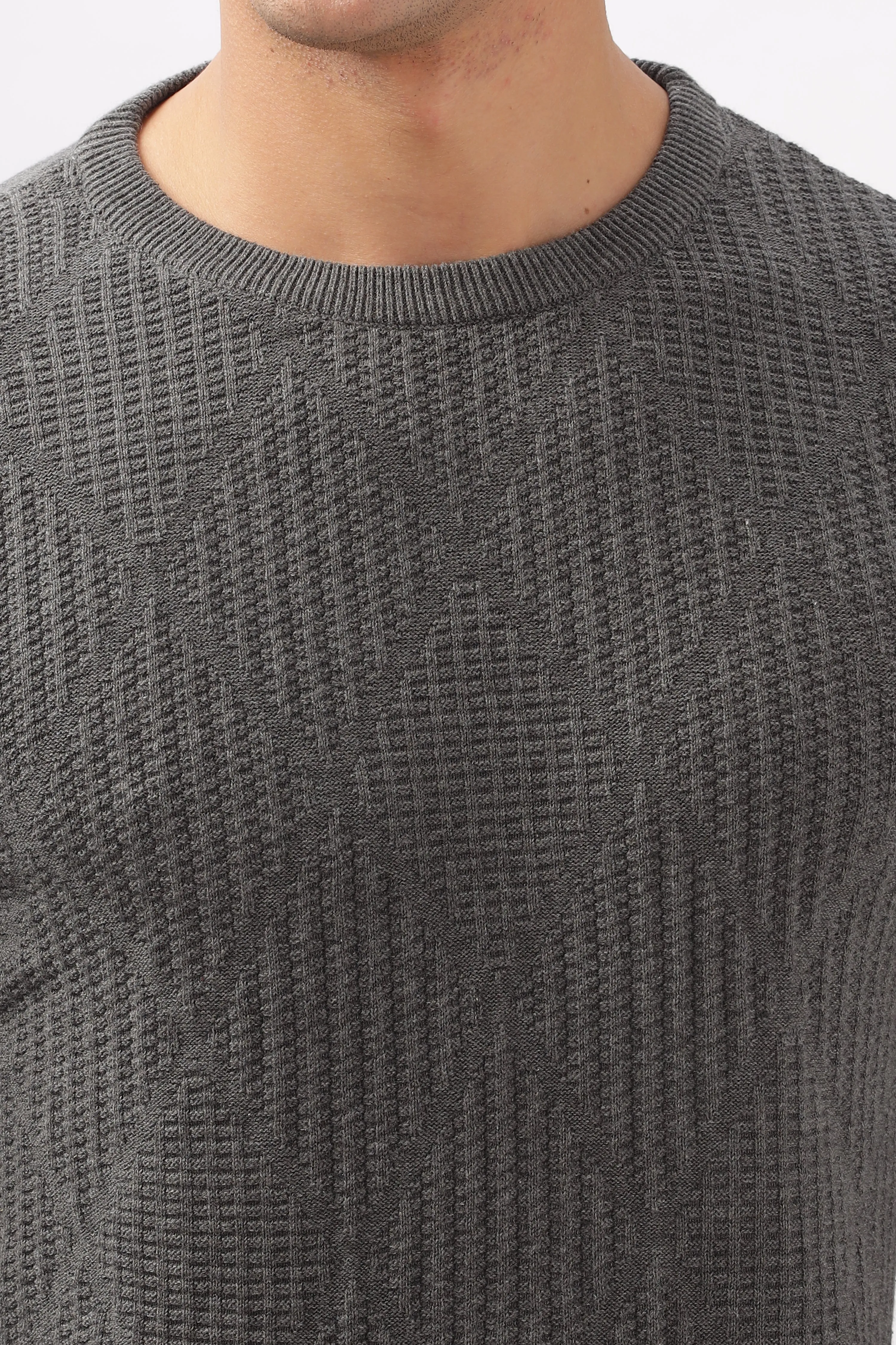 Diamond Knitted Gray Full-Sleeve T-Shirt