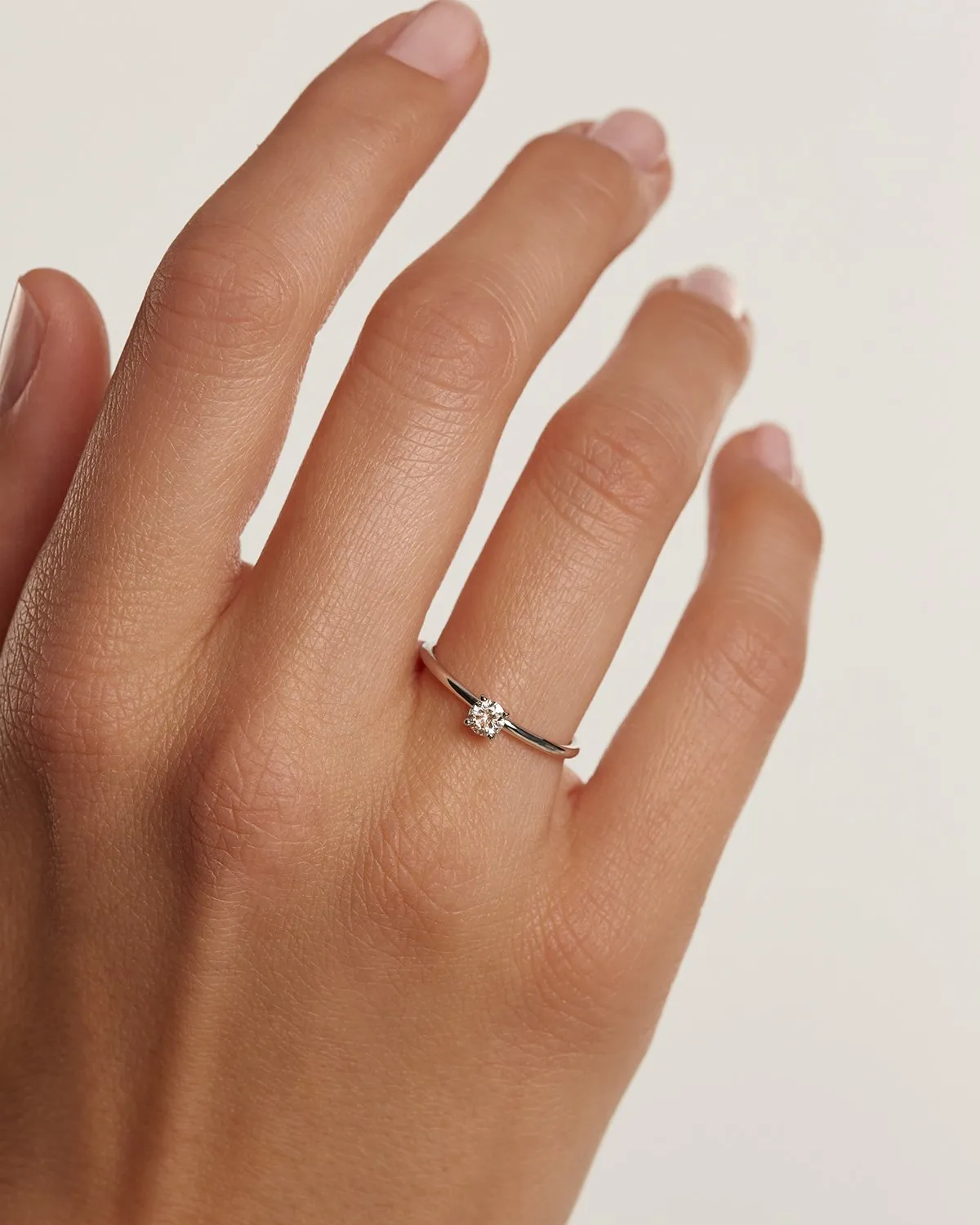 Diamonds and White Gold Solitaire Medium Ring