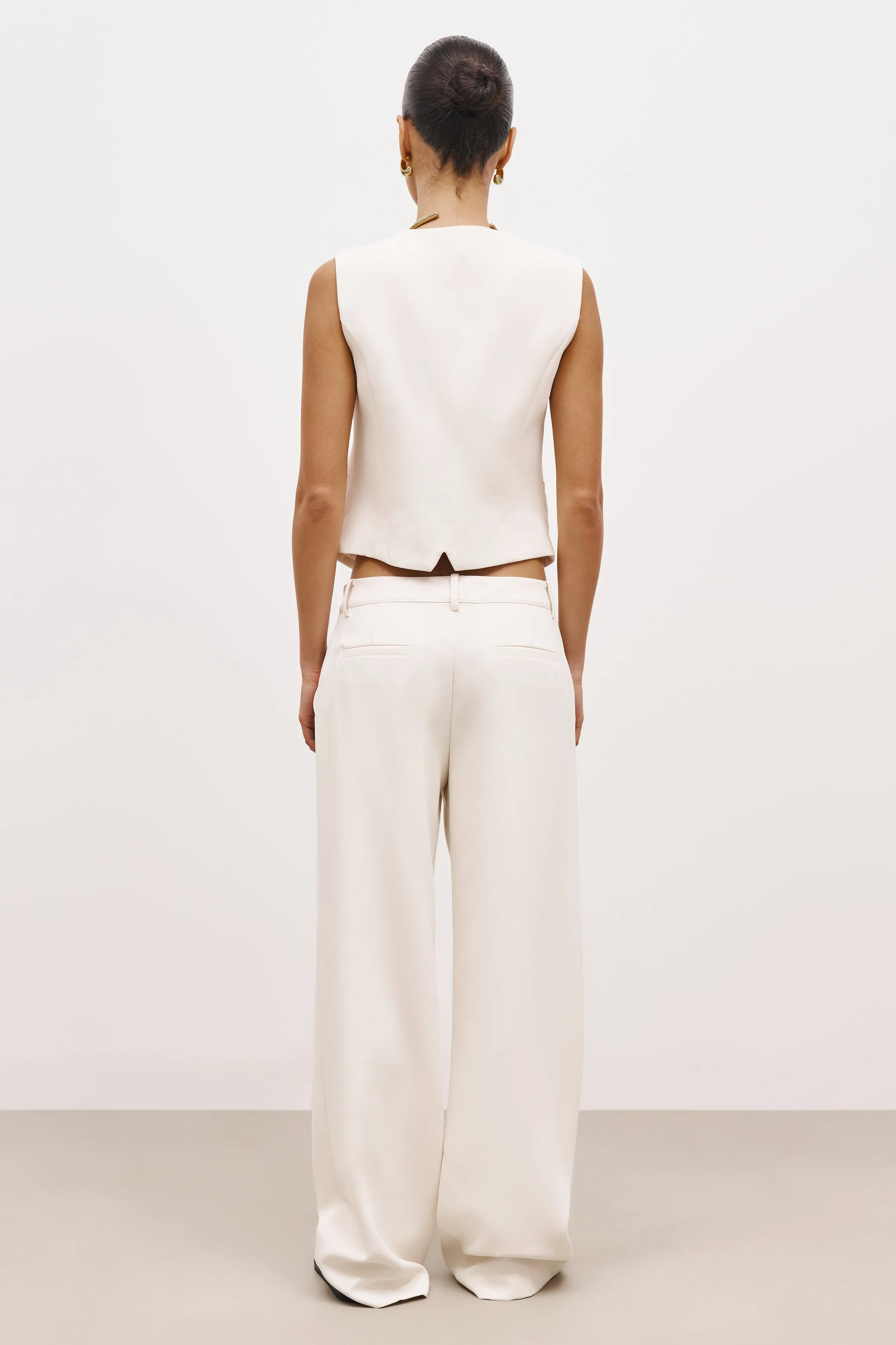 Draped Mid Rise Trousers - Cream