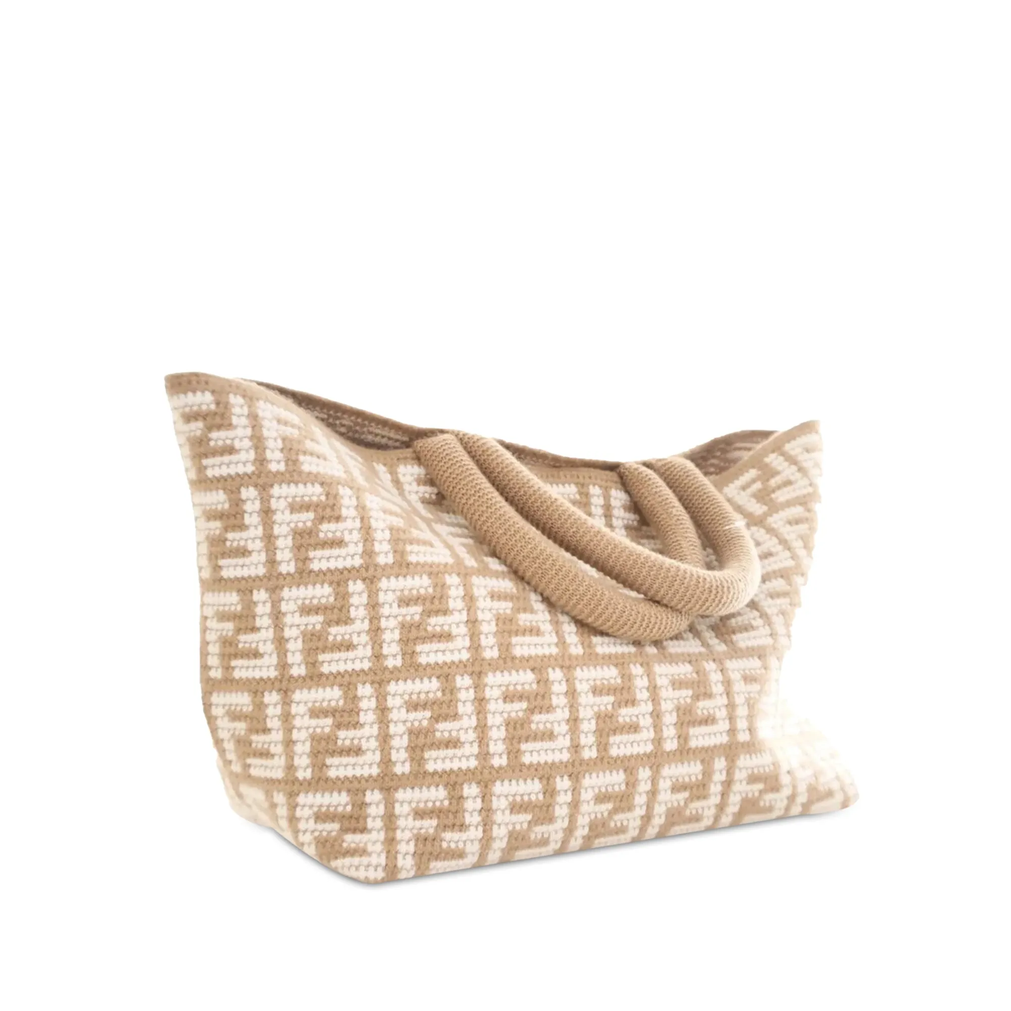 Large Fendi Zucca Shopper Tote in Beige Cashmere