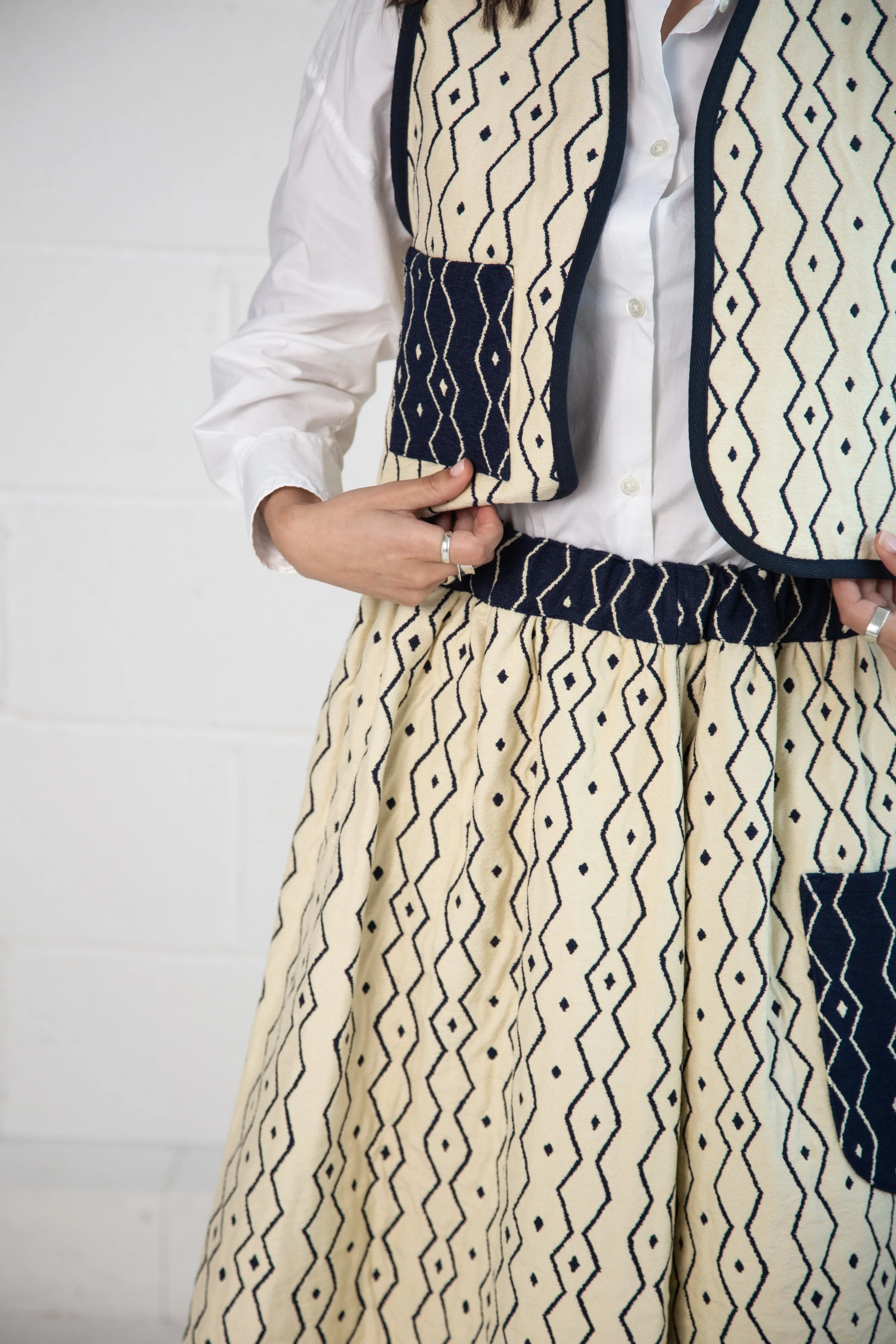 Folky Skirt in Blue and Cream