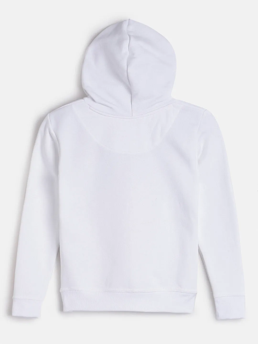 Girls White Regular Fit Printed Sweatshirt With Hood