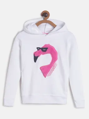 Girls White Regular Fit Printed Sweatshirt With Hood