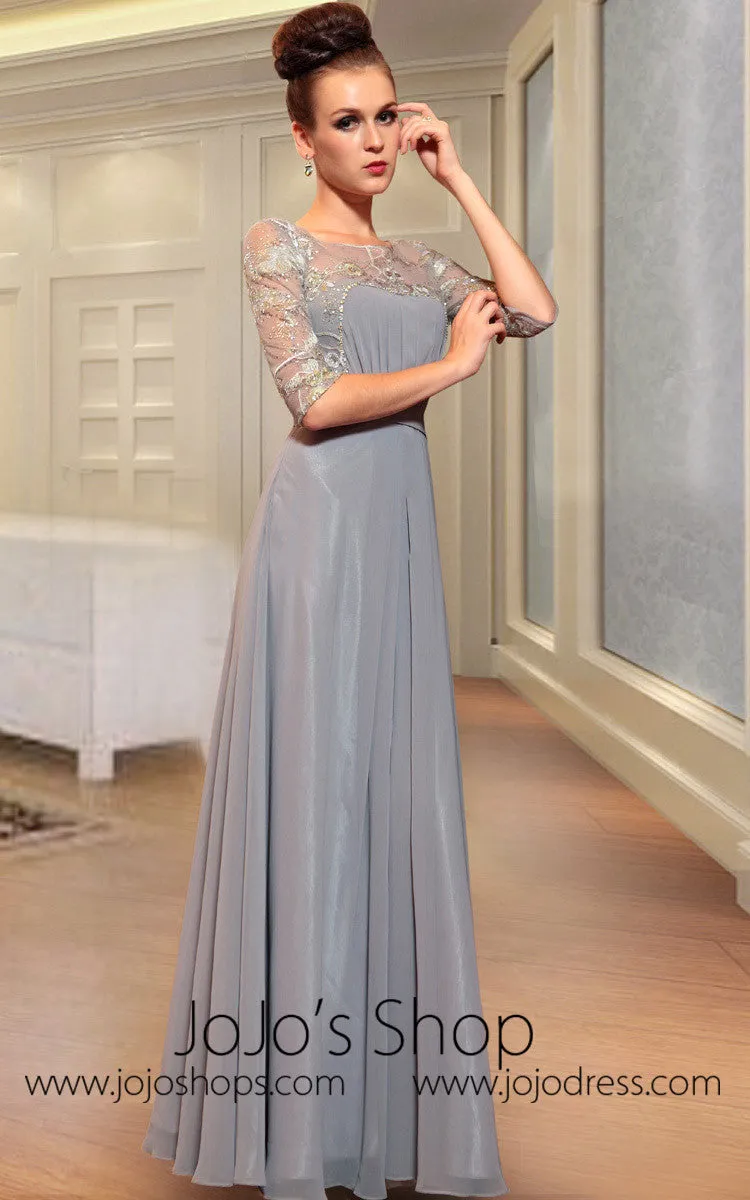 Gray Mid Sleeves Modest Evening Dress