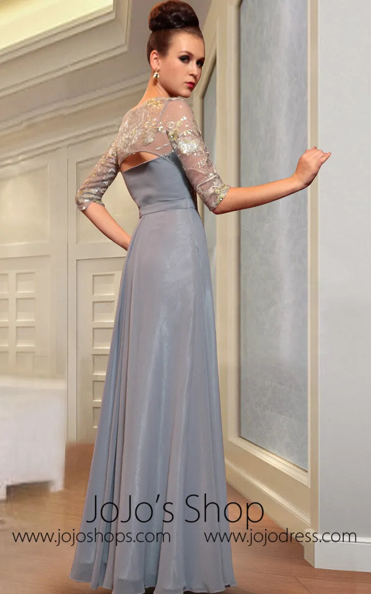Gray Mid Sleeves Modest Evening Dress
