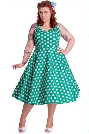 Hell Bunny Marian 50's Retro Halter Green and White Polka Dot Halter Dress