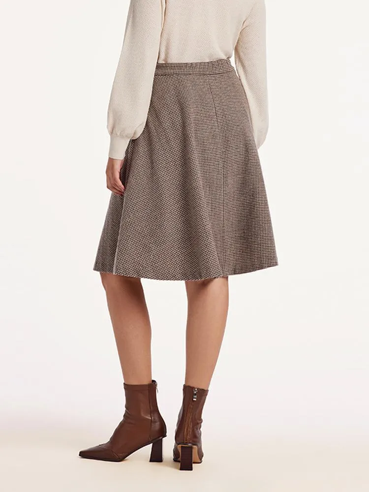 Houndstooth Washable Woolen A-Line Skirt