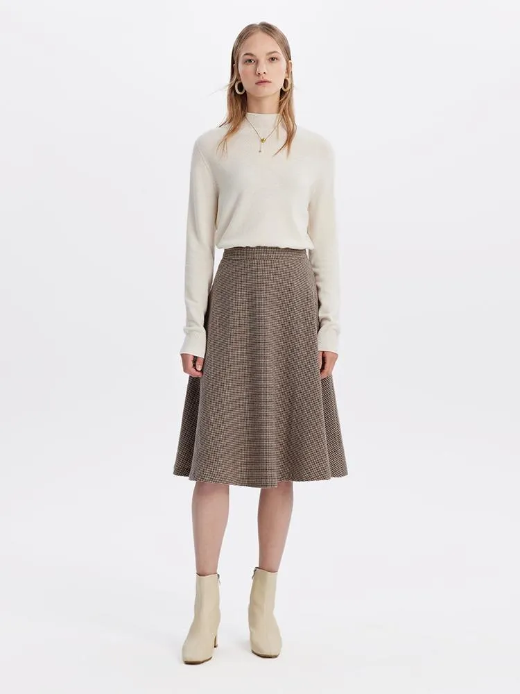 Houndstooth Washable Woolen A-Line Skirt