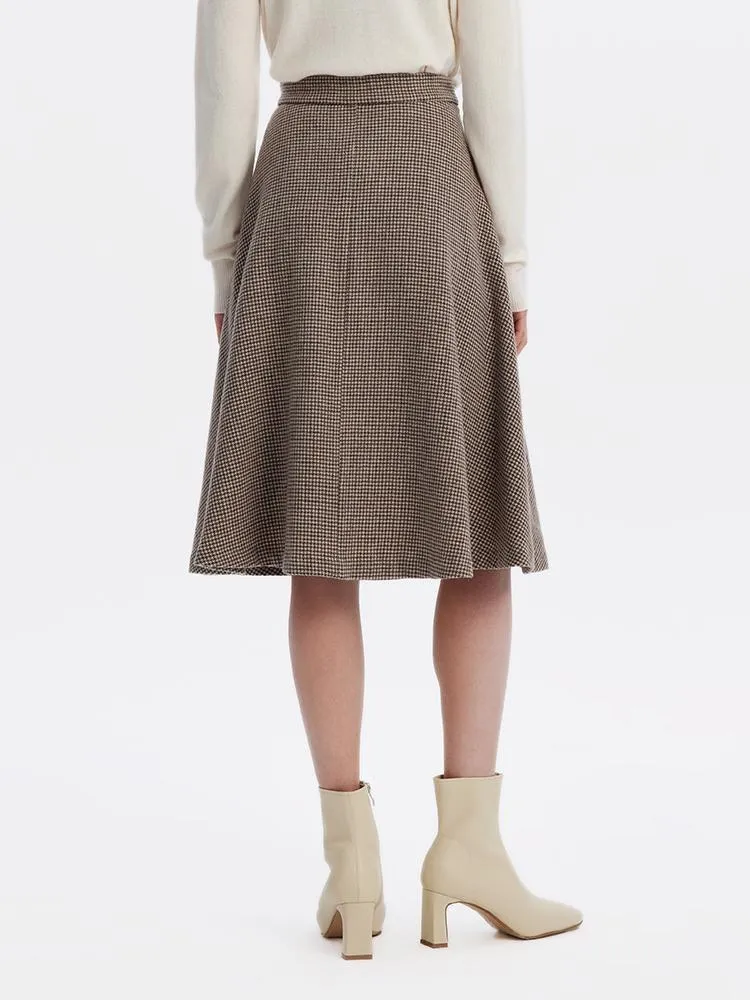 Houndstooth Washable Woolen A-Line Skirt