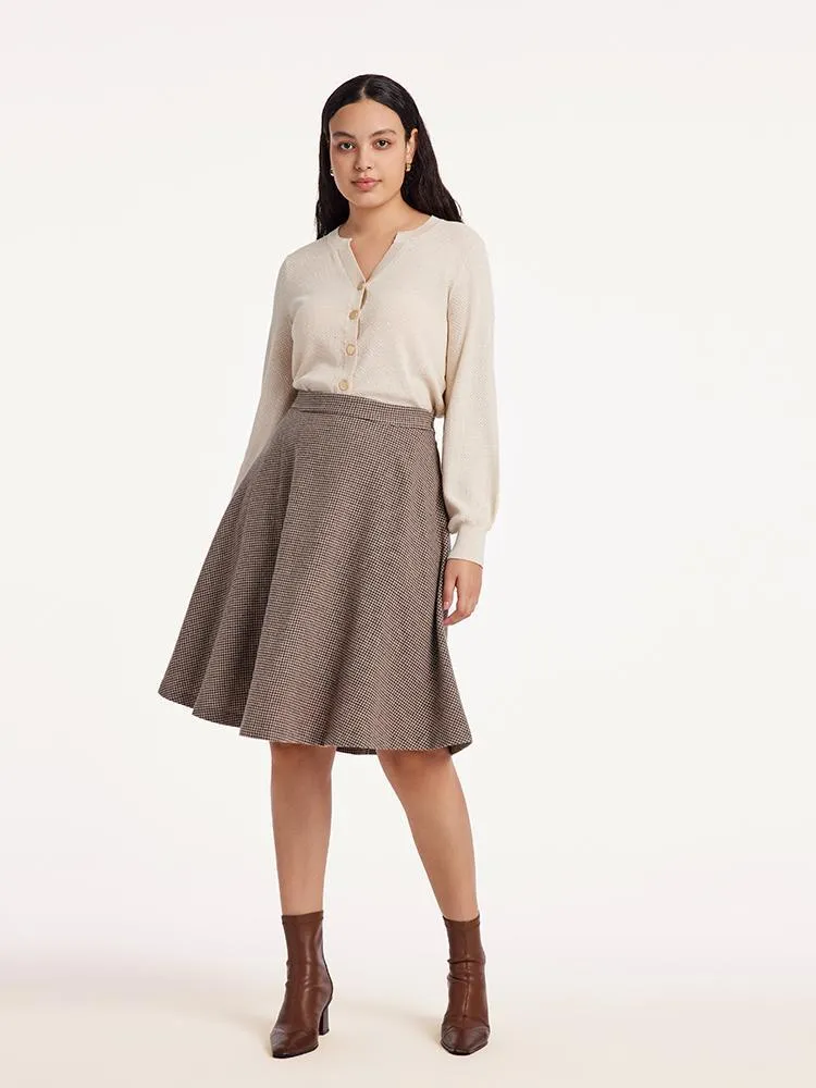Houndstooth Washable Woolen A-Line Skirt
