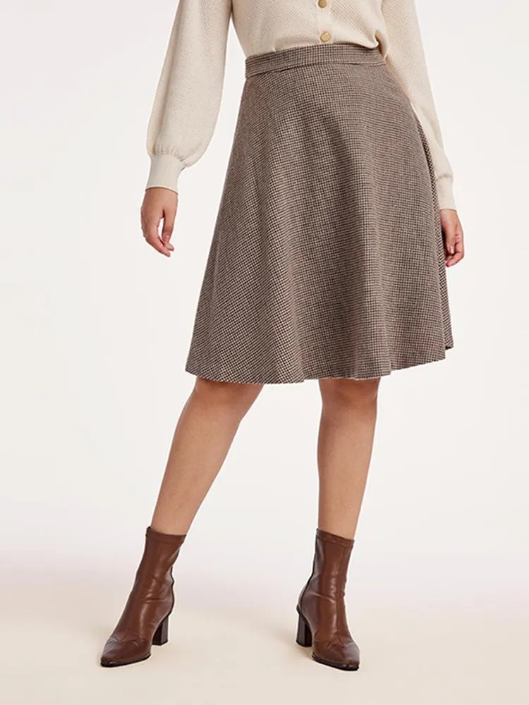 Houndstooth Washable Woolen A-Line Skirt