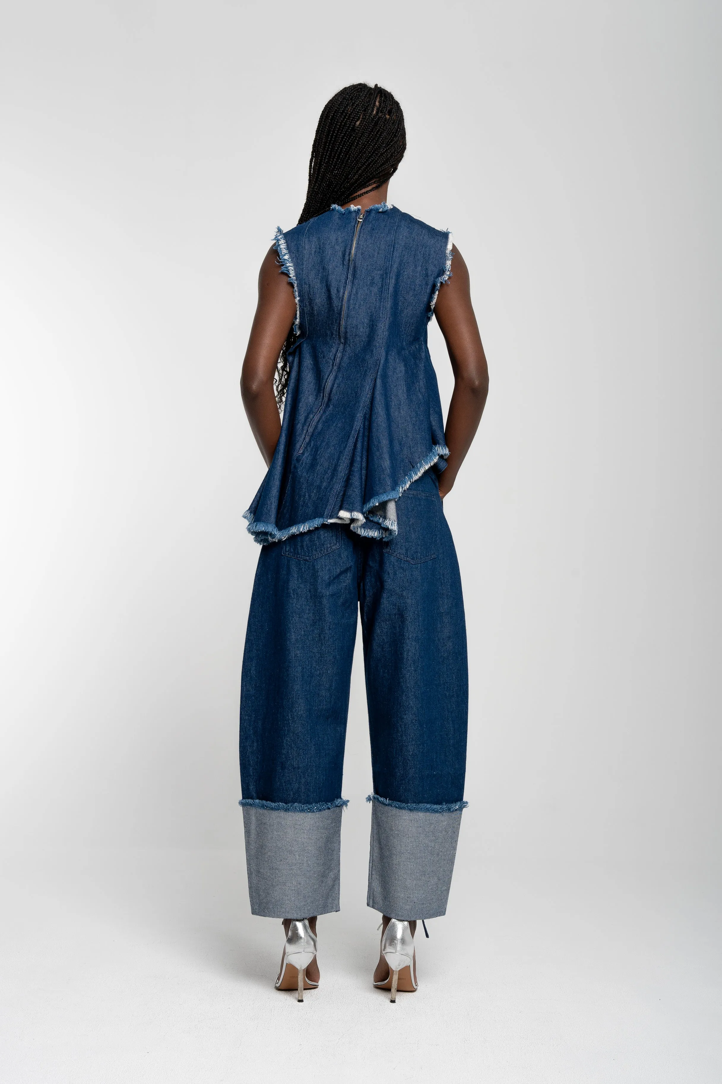 INDIGO ROLL UP TROUSERS WITH BELTS