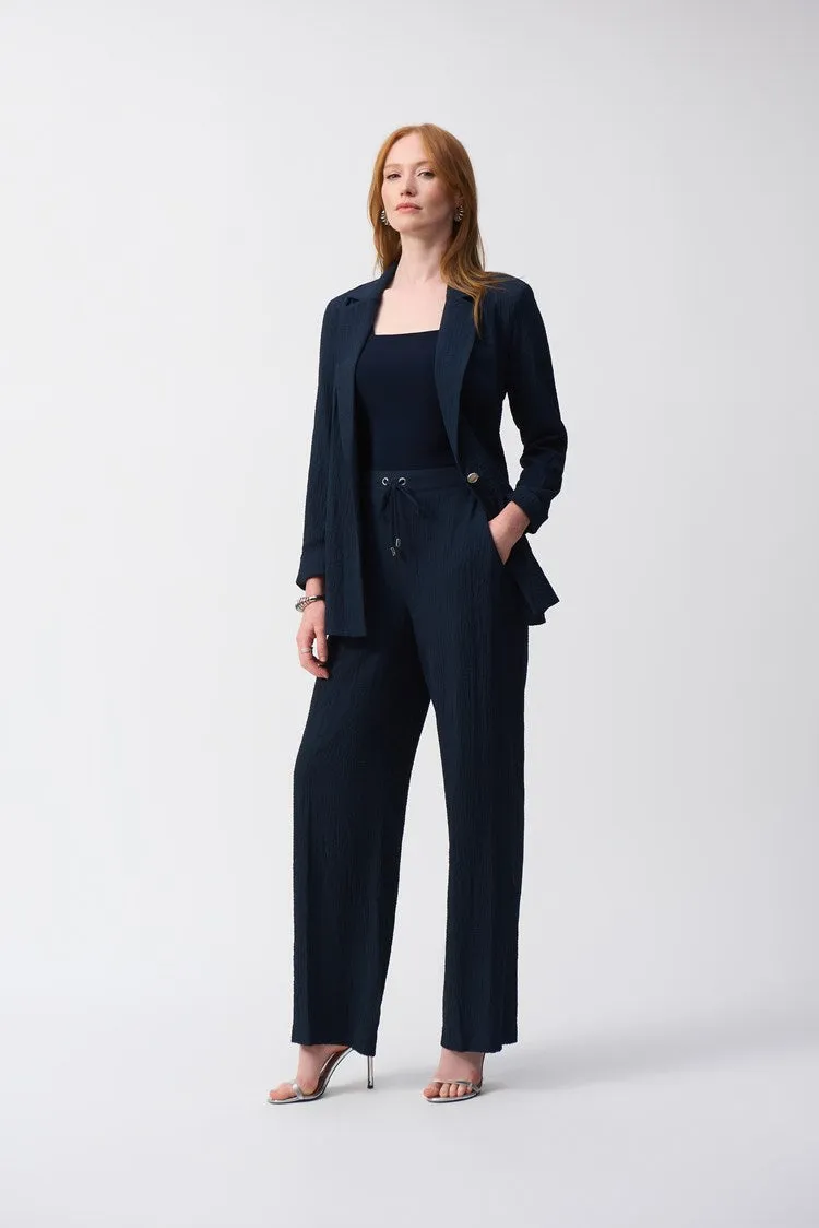 Joseph Ribkoff Seersucker Wide Leg Pull on Pant  251293  Midnight Blue
