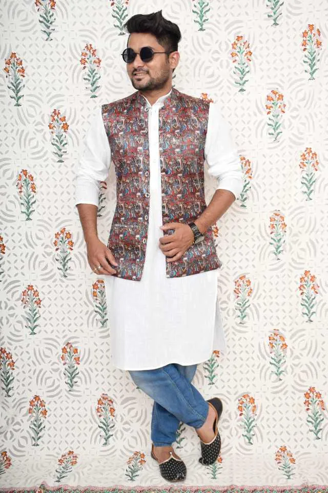 Kalamkari Screen Print Silk Jacket