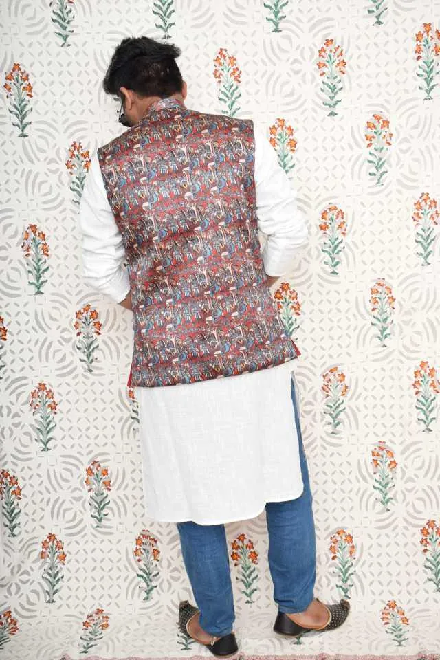 Kalamkari Screen Print Silk Jacket