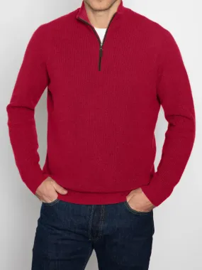 Kinross Suede Trim Rib Quarter Zip Mock Sweater in Crimson
