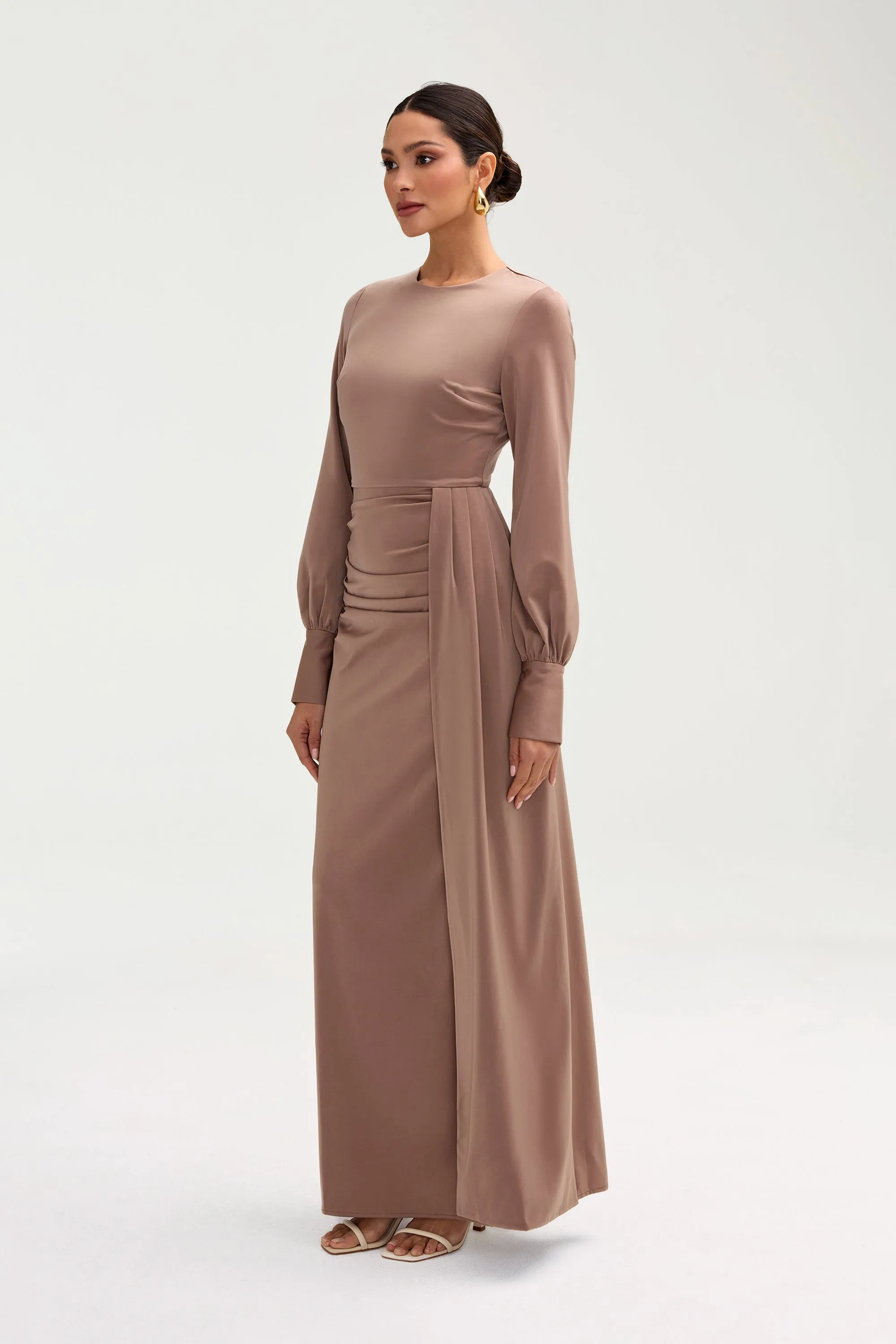 Laylani Satin Rouched Maxi Dress - Taupe