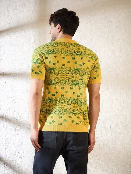 Lemon Paisley Knitted Polo T-shirt