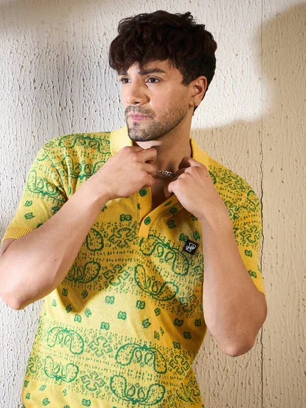 Lemon Paisley Knitted Polo T-shirt