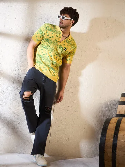 Lemon Paisley Knitted Polo T-shirt