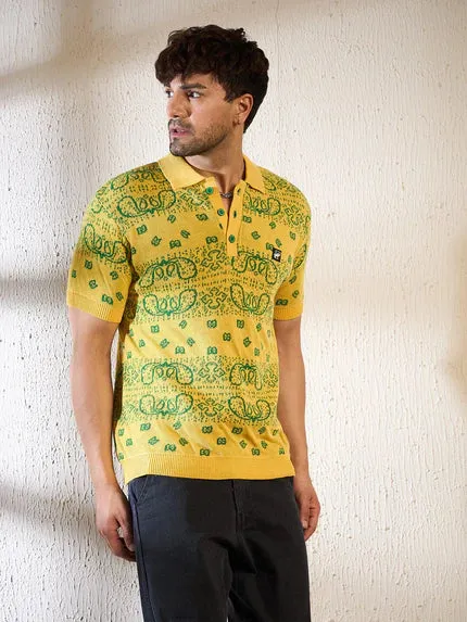 Lemon Paisley Knitted Polo T-shirt