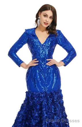 Long Prom Dresses V Neck Prom Gowns Full Sleeve Formal Dresses Floor Length Dresses 2025