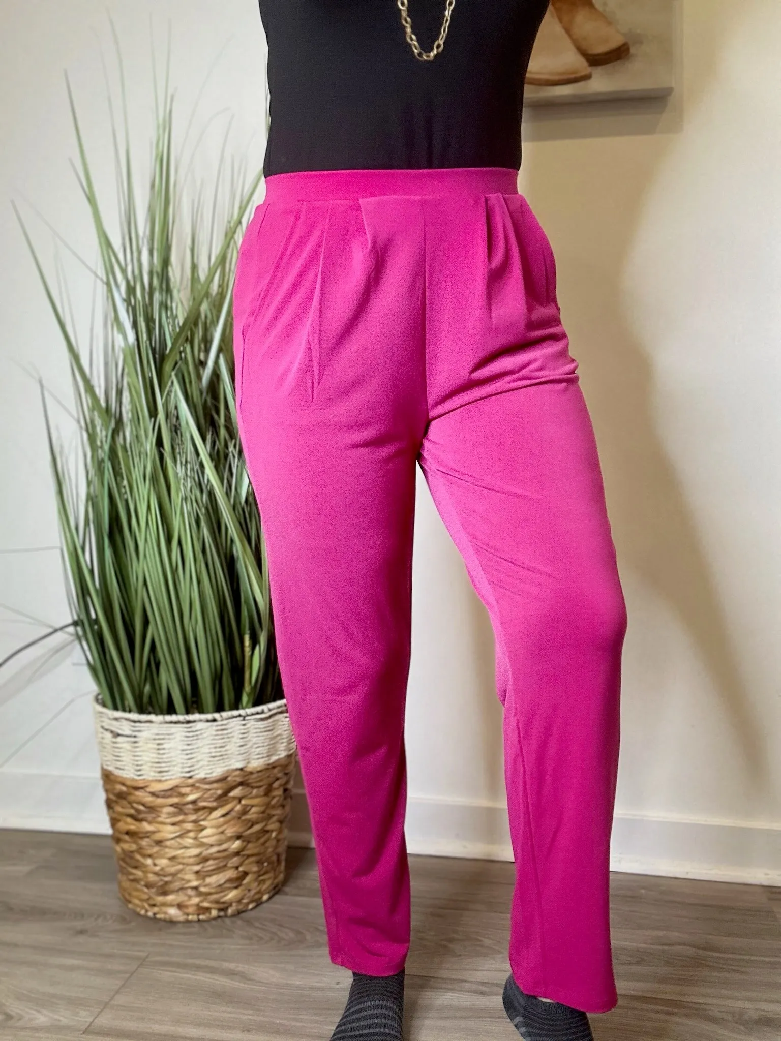 Magenta Pleated Pocket Pants